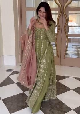 Green Embroidery Blended Kurta Set