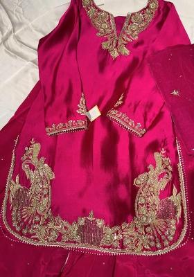 Red Embroidery Blended Kurta Set