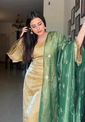 Cream Solid Blended Kurta Set