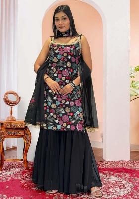 Black Embroidery Blended Kurta Set