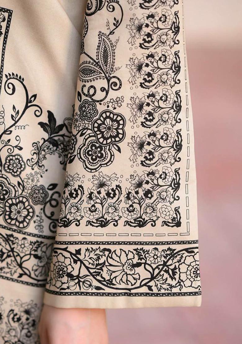 Off White Printed Blended Kurta Set - Indya