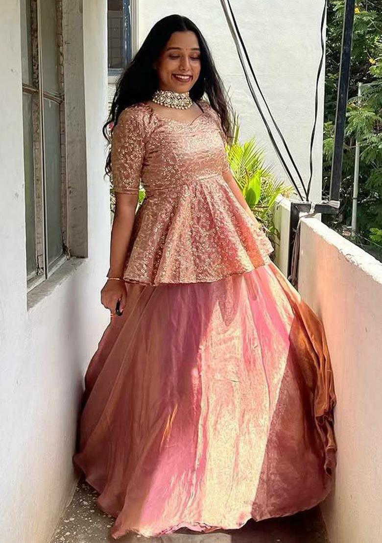 Pink Embroidery Blended Kurta Set - Indya