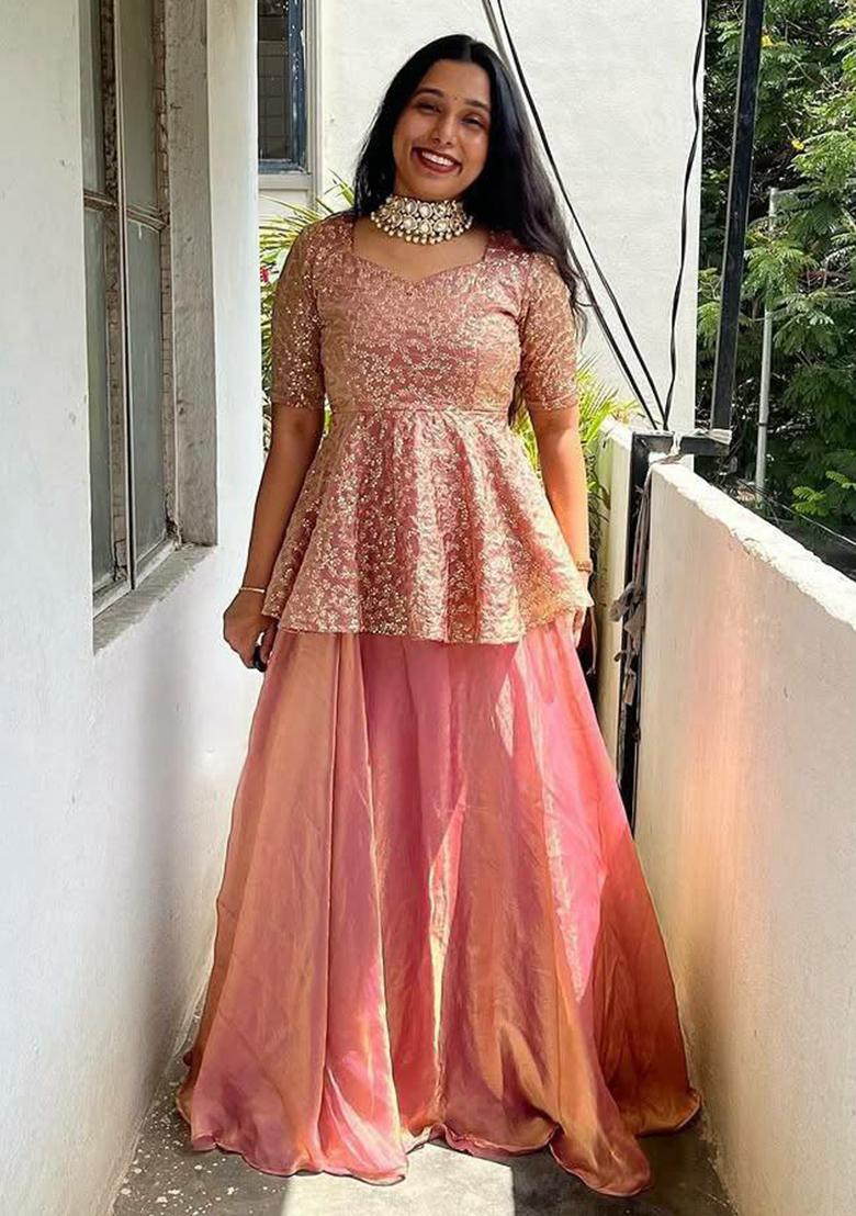 Pink Embroidery Blended Kurta Set - Indya