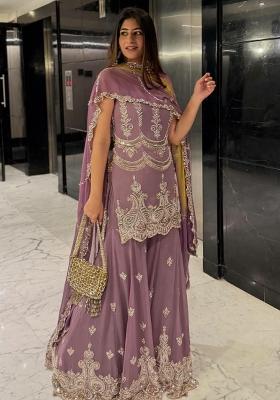 Lavender Embroidery Blended Kurta Set