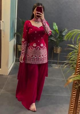 Red Embroidery Blended Kurta Set