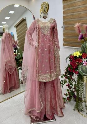 Pink Embroidery Blended Kurta Set