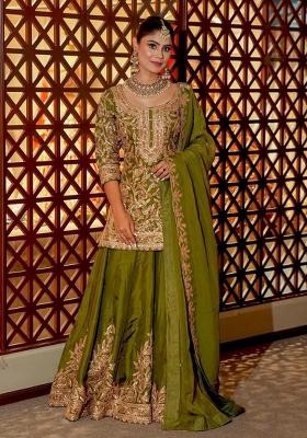 Pink Embroidery Blended Kurta Set