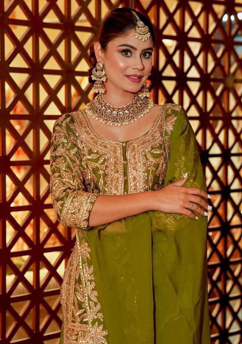 Pink Embroidery Blended Kurta Set - Indya