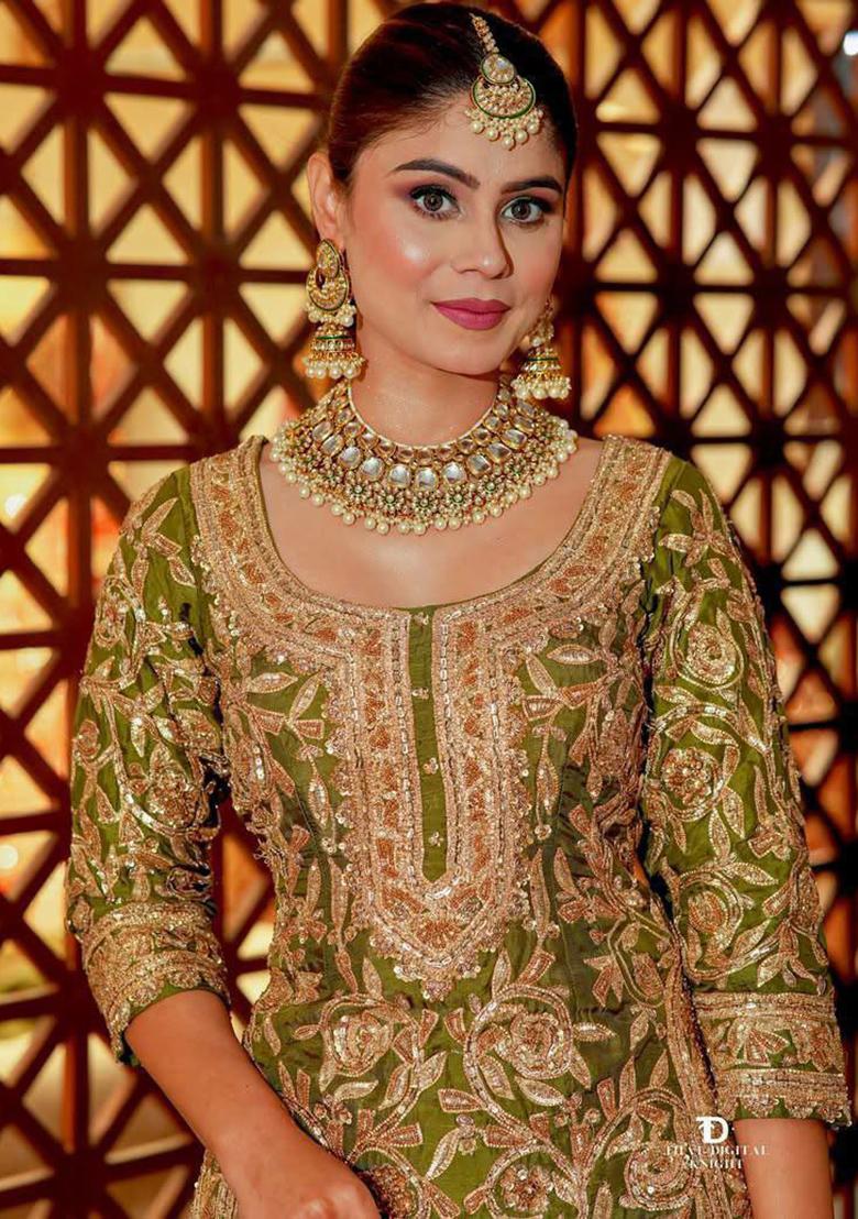 Pink Embroidery Blended Kurta Set - Indya