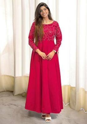 Red Embroidery Blended Kurta Set