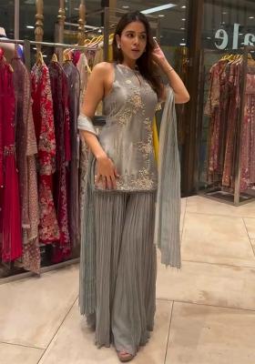 Grey Embroidery Blended Kurta Set