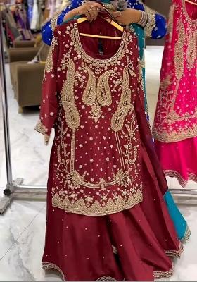 Blue Embroidery Blended Kurta Set