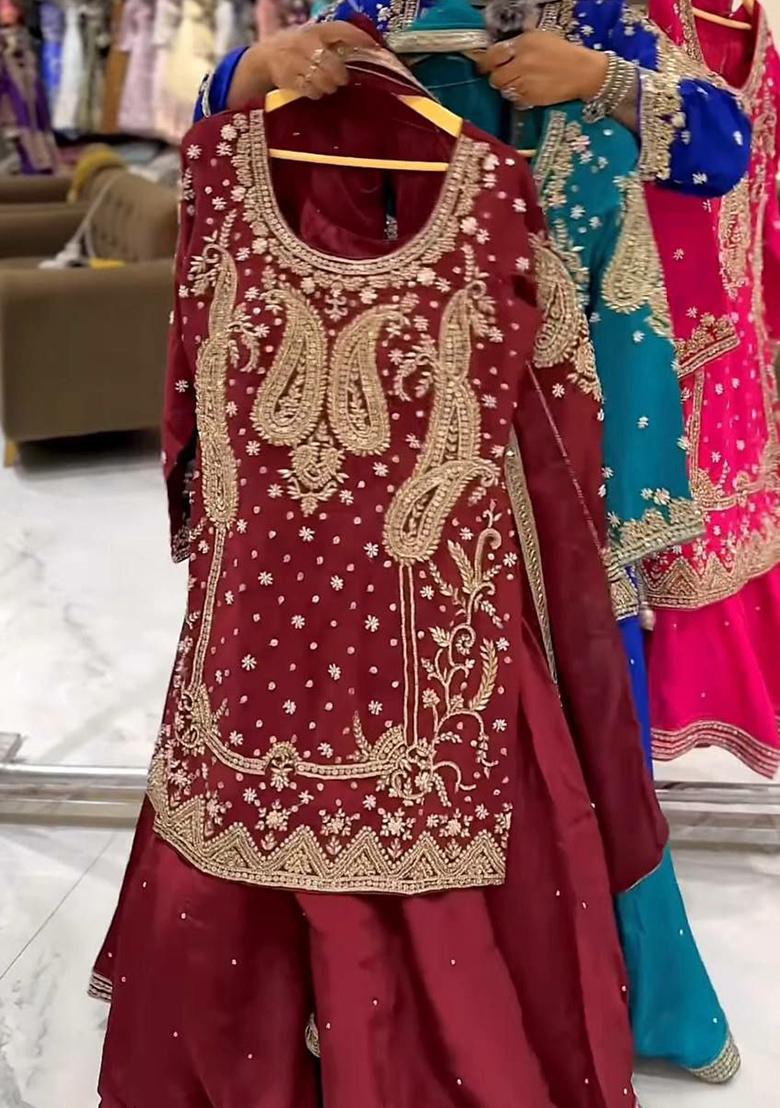 Blue Embroidery Blended Kurta Set - Indya