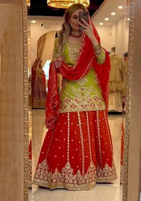 Green Embroidery Blended Kurta Set