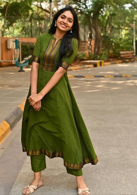 Green Printed Blended Kurti