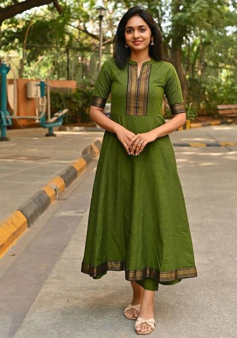 Green Printed Blended Kurti