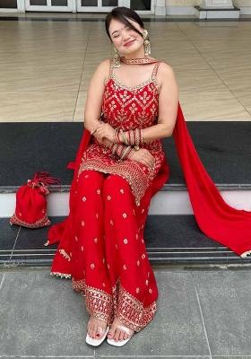 Multicolour Embroidery Sequence Faux Georgette Palazzo Set