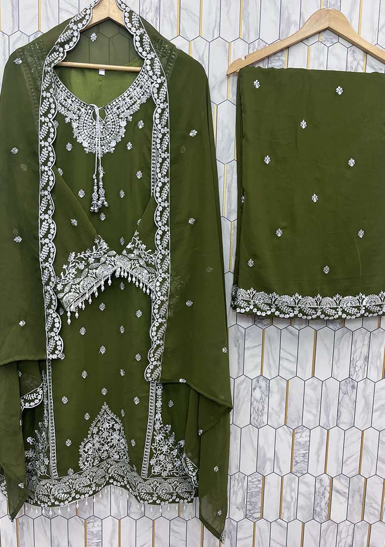 Multicolour Embroidery Sequence Faux Georgette Palazzo Set - Indya
