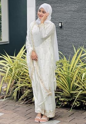 Multicolour Embroidery Sequence Chinon Silk Palazzo Set