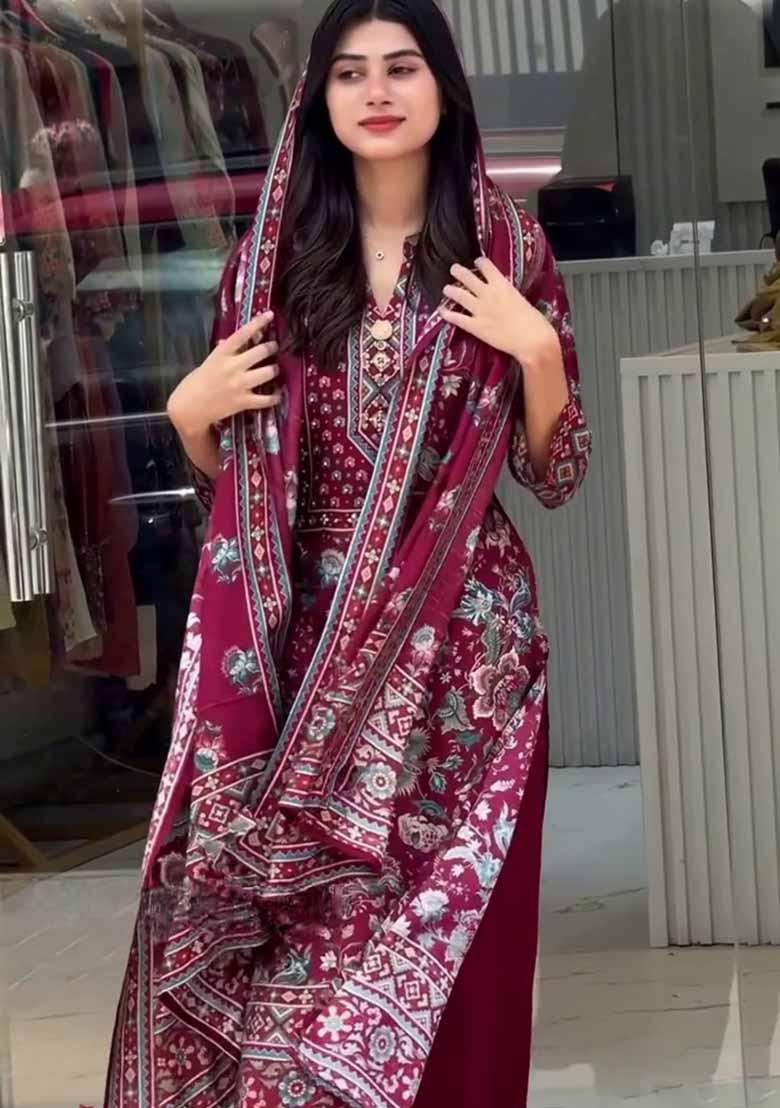 Multicolour Embroidery Sequence Crep Palazzo Set - Indya