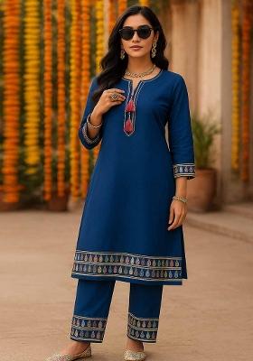 Multicolour Embroidery Sequence Roman Silk Palazzo Set