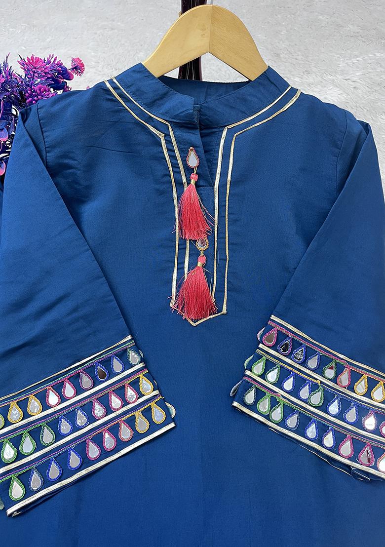 Multicolour Embroidery Sequence Roman Silk Palazzo Set - Indya