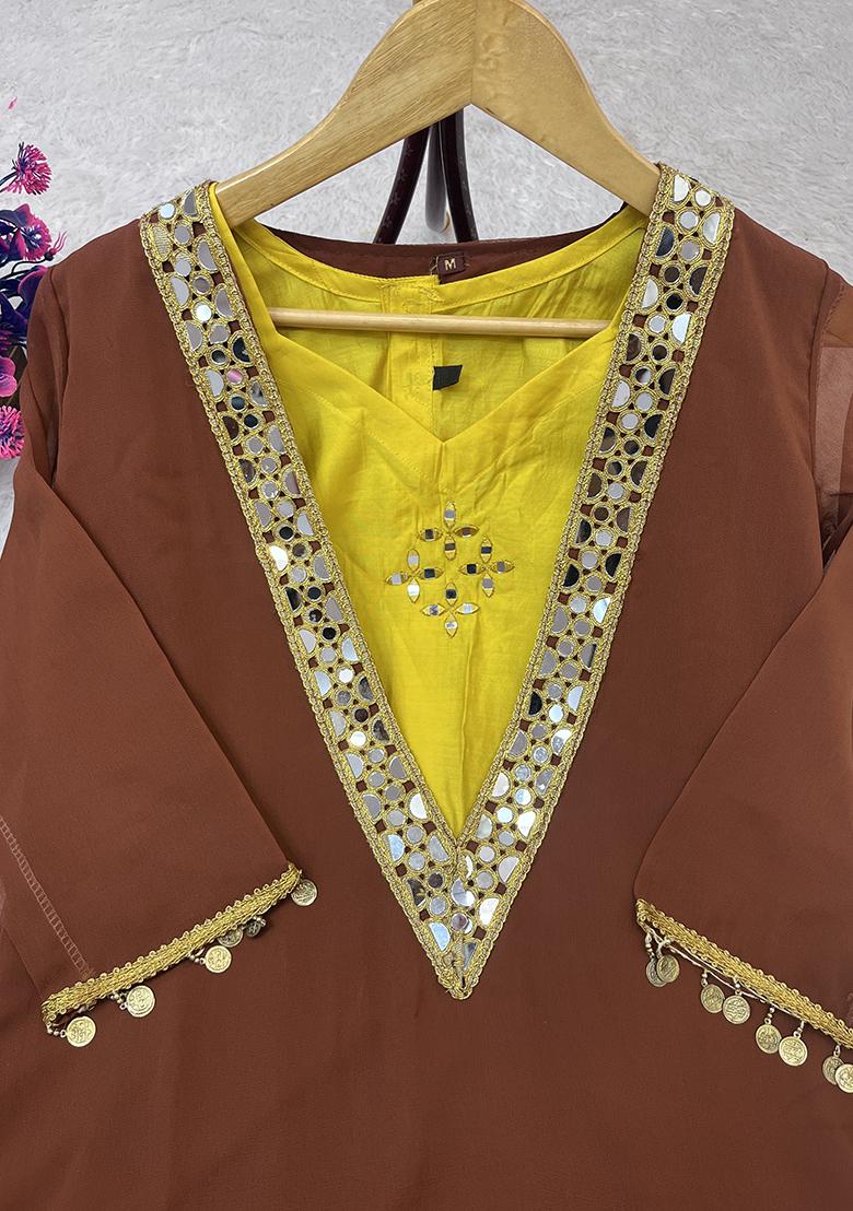 Multicolour Embroidery Sequence Faux Georgette Palazzo Set - Indya