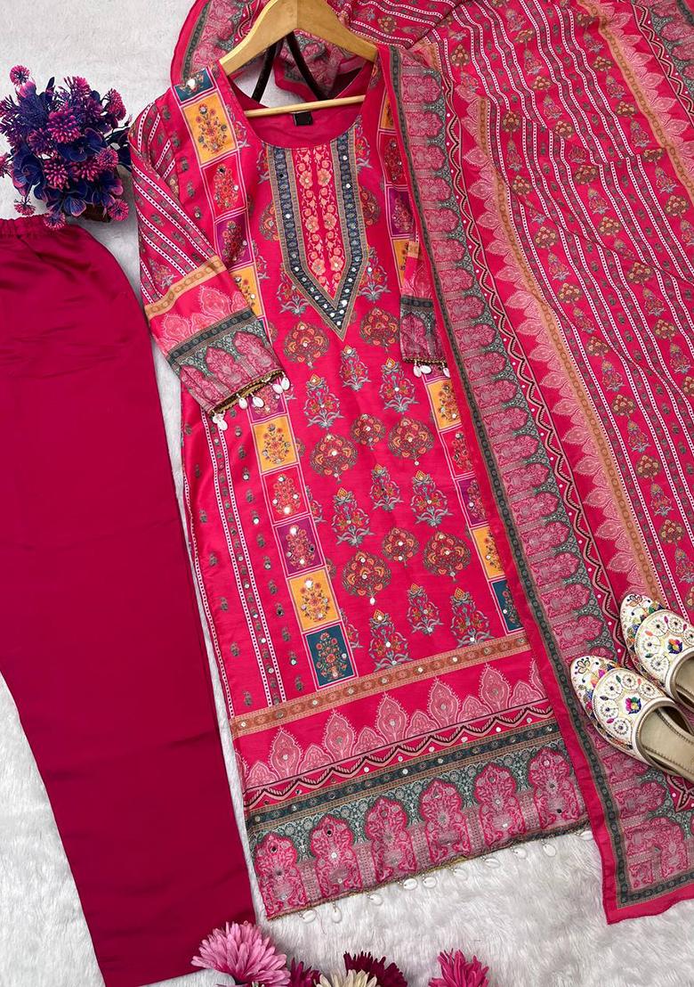 Multicolour Embroidery Sequence Maslin Kurta Set - Indya