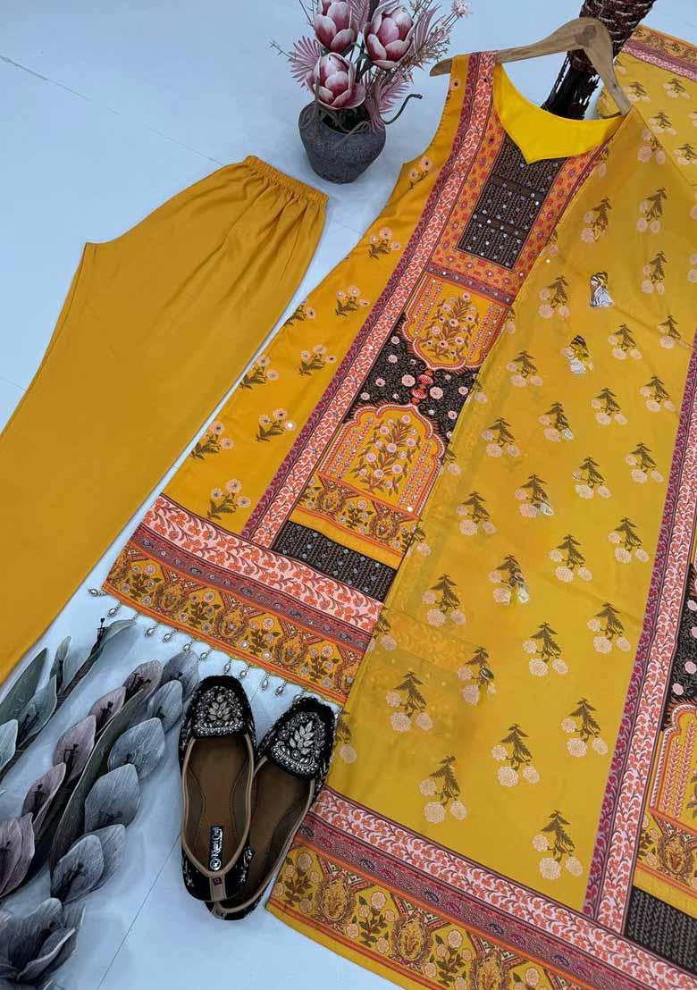 Multicolour Embroidery Sequence Silk Salwar Kameez - Indya