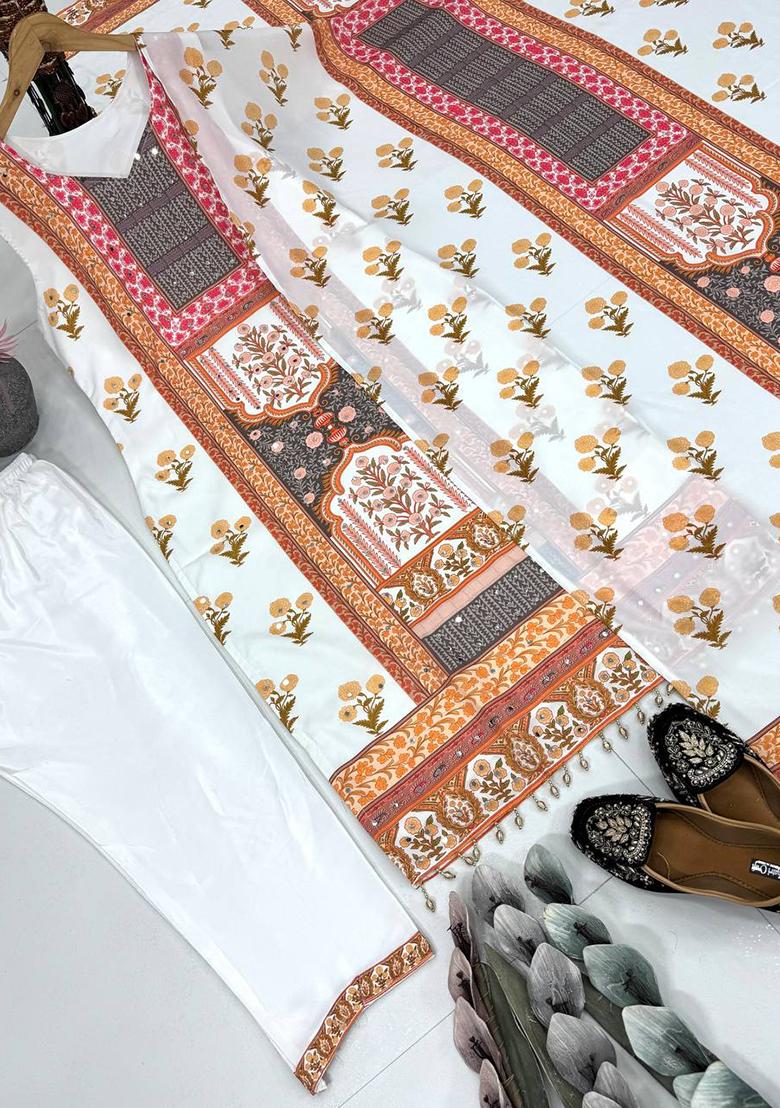 Multicolour Embroidery Sequence Silk Salwar Kameez - Indya