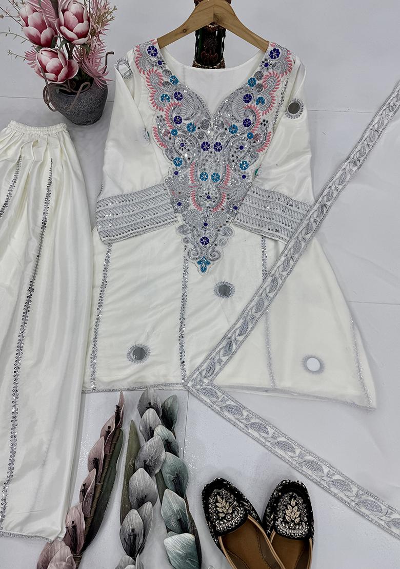 Multicolour Embroidery Sequence Faux Georgette Salwar Kameez - Indya