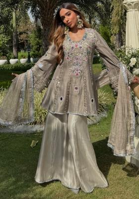 Multicolour Embroidery Sequence Faux Georgette Salwar Kameez