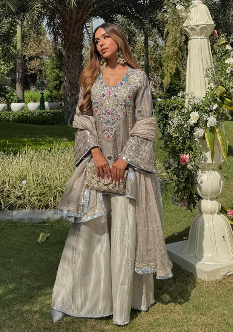 Multicolour Embroidery Sequence Faux Georgette Salwar Kameez - Indya