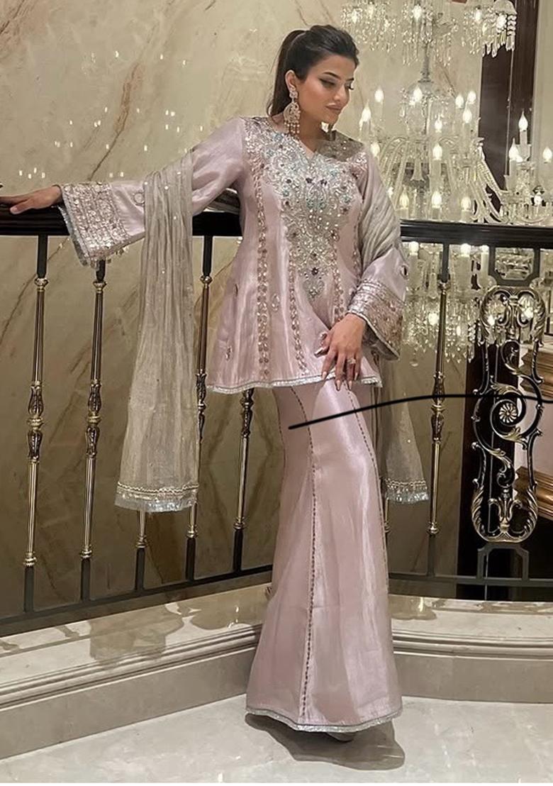 Multicolour Embroidery Sequence Faux Georgette Salwar Kameez - Indya