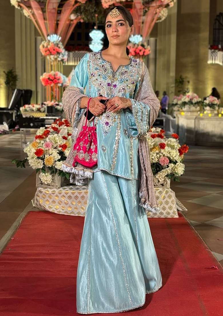 Multicolour Embroidery Sequence Faux Georgette Salwar Kameez - Indya