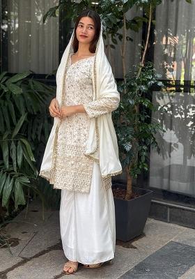 Multicolour Embroidery Sequence Chinon Silk Palazzo Set