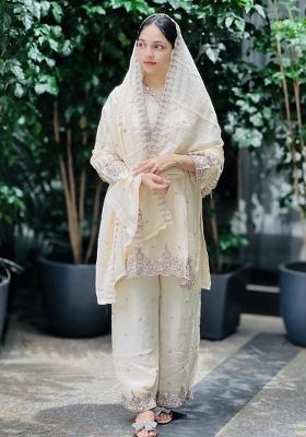 Multicolour Embroidery Sequence Chinon Silk Palazzo Set