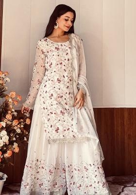 Multicolour Embroidery Sequence Faux Georgette Sharara Set