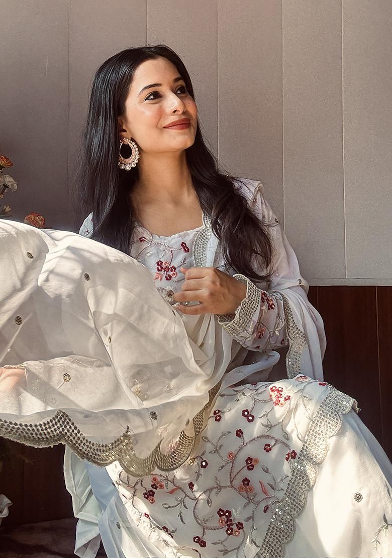 Multicolour Embroidery Sequence Faux Georgette Sharara Set - Indya