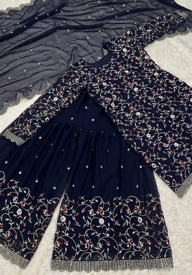 Multicolour Embroidery Sequence Faux Georgette Sharara Set