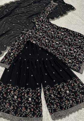 Multicolour Embroidery Sequence Faux Georgette Sharara Set