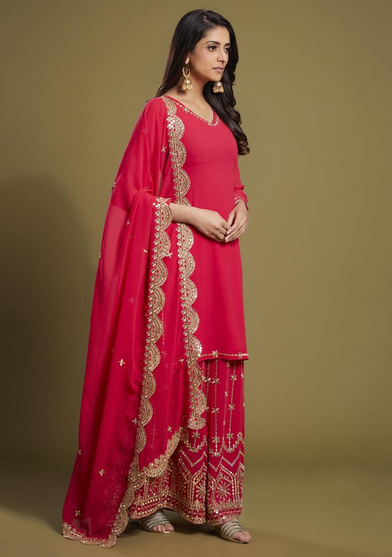 Pink Embroidered Blended Salwar Kameez - Indya
