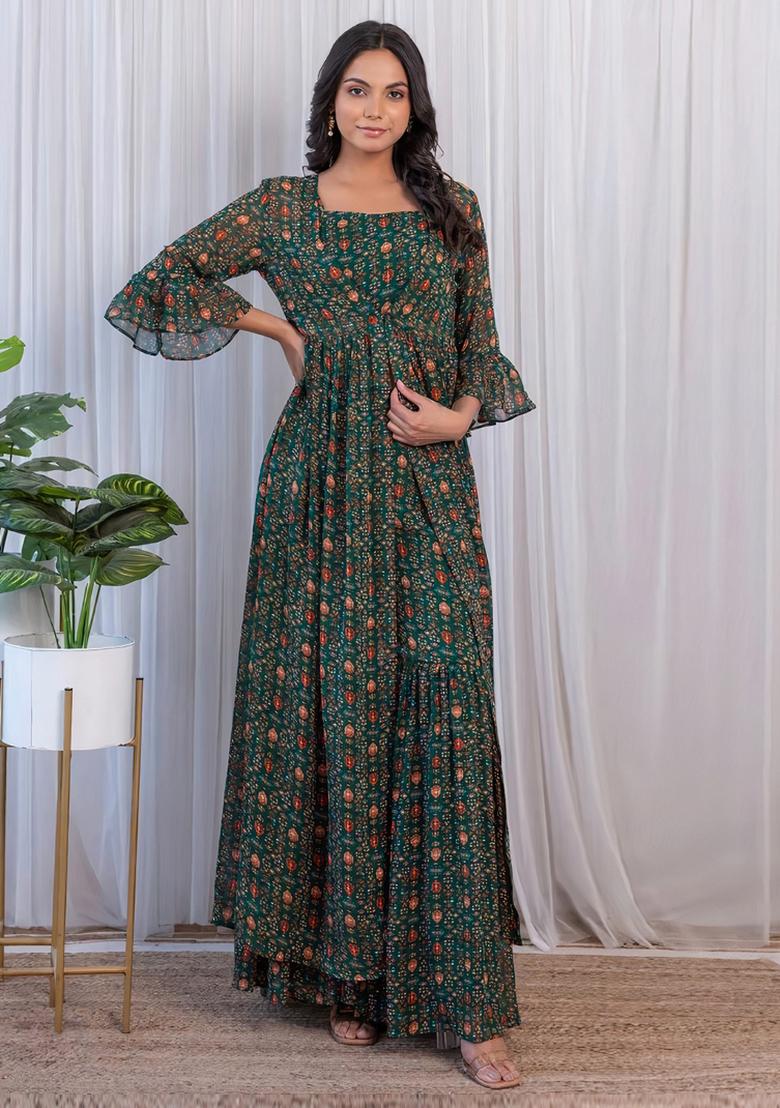 Green Embroidered Blended Crop Top