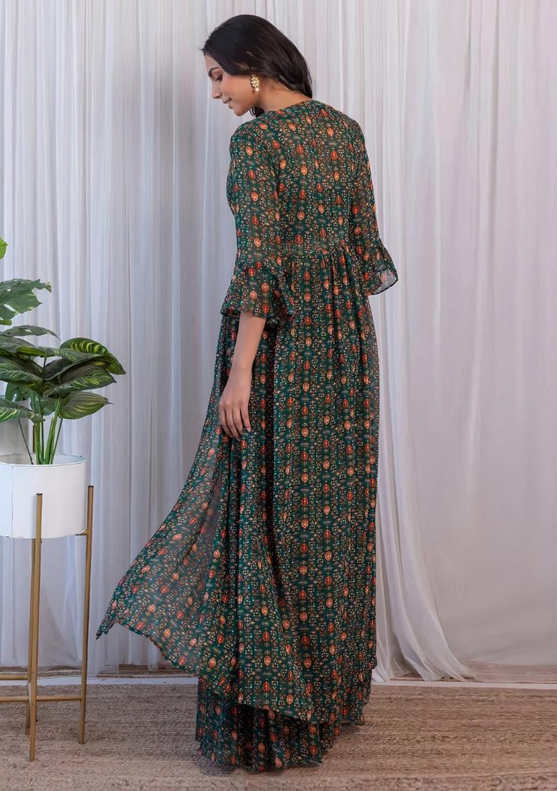 Green Embroidered Blended Crop Top