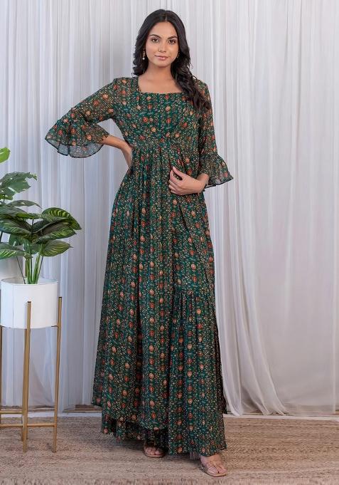 Green Embroidered Blended Crop Top