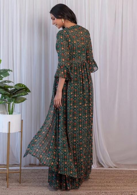 Green Embroidered Blended Crop Top