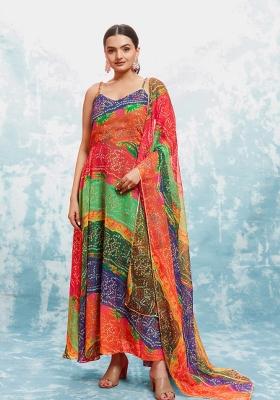 Multicolor Embroidered Blended Gown