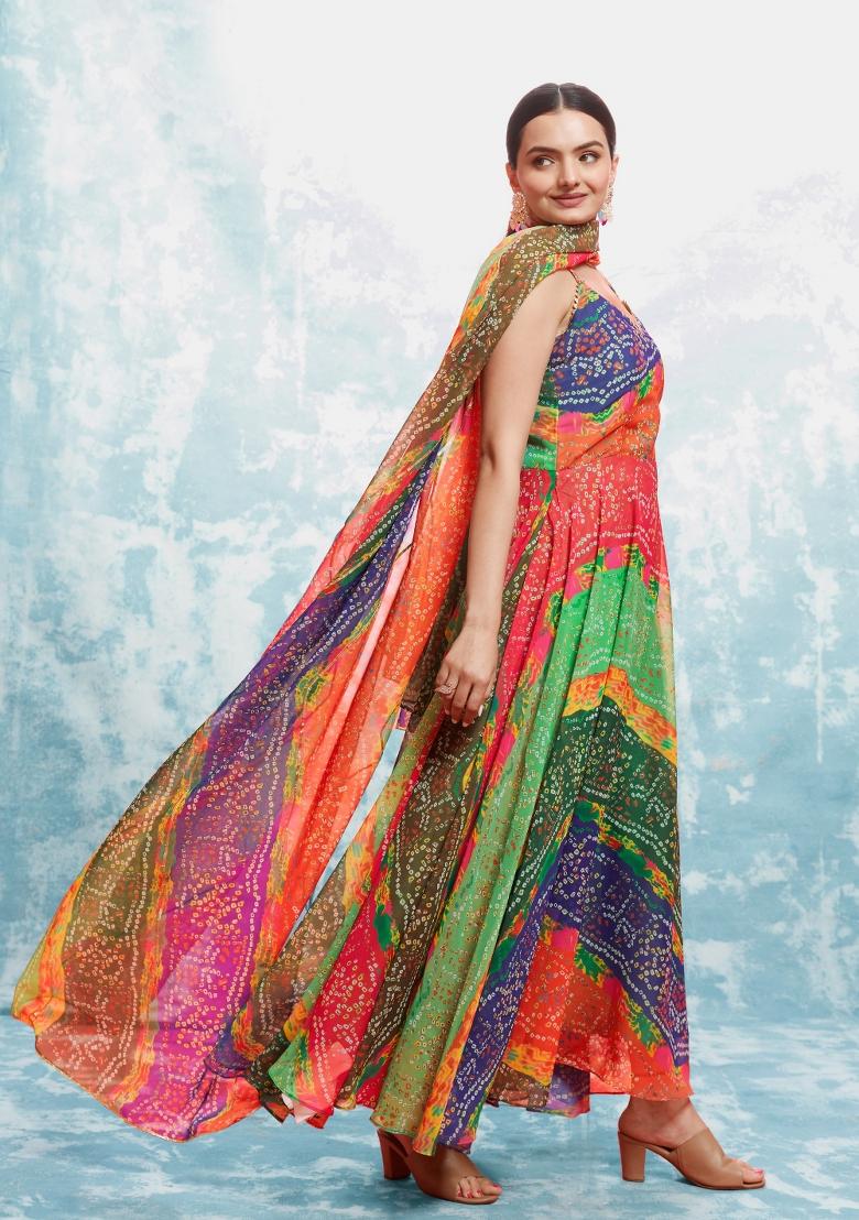Multicolor Embroidered Blended Gown - Indya