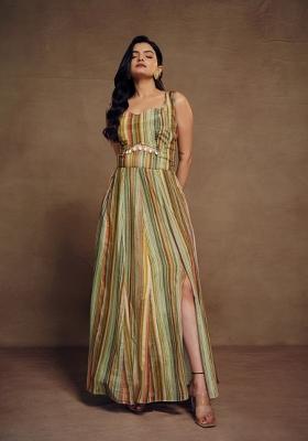 Multicolor Embroidered Blended Gown