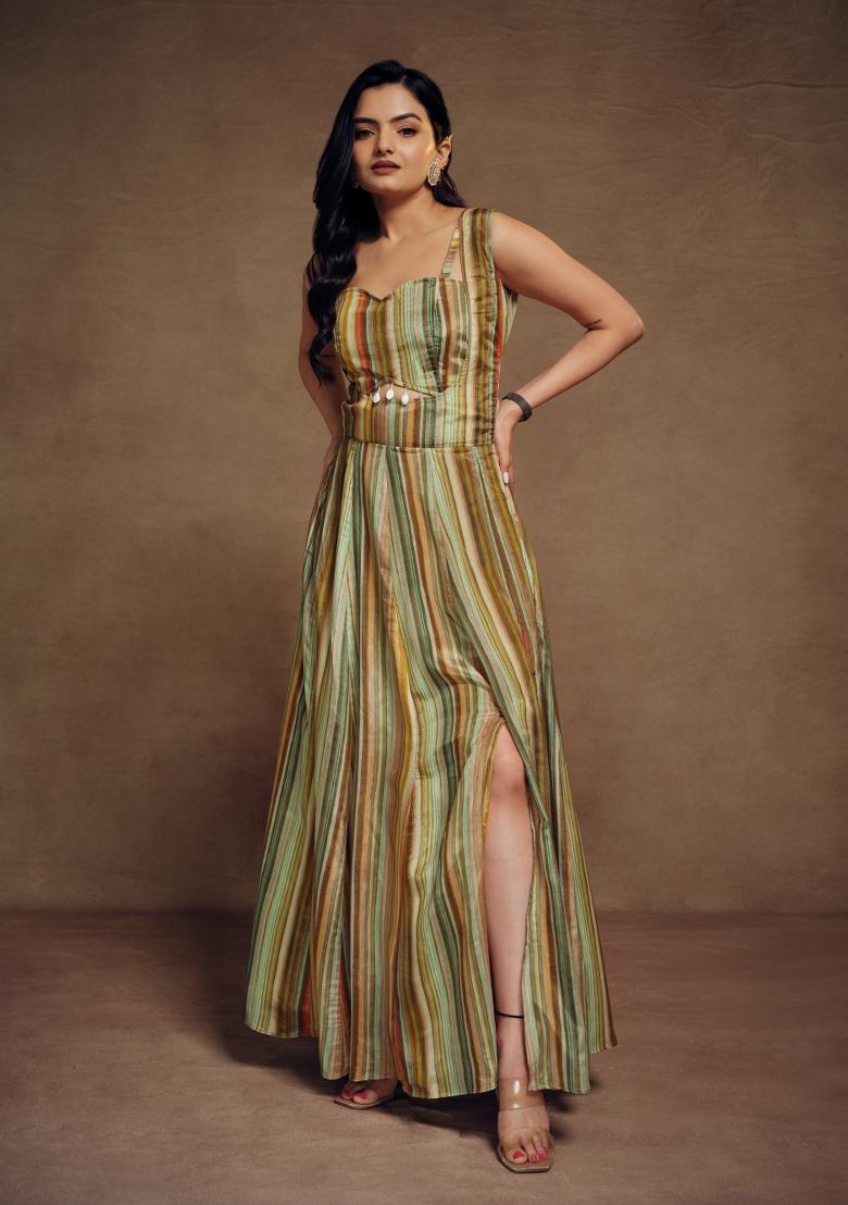 Multicolor Embroidered Blended Gown - Indya